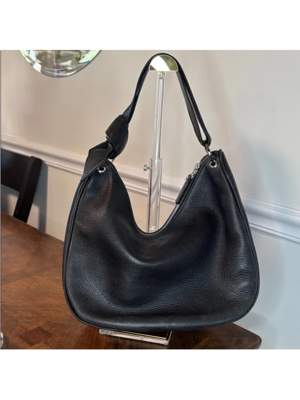 Borbonese Black Pebbled Leather Hobo Shoulder Bag